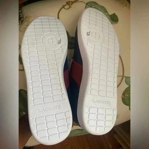 Lacoste  Carnaby Lace - Up Sneakers in Navy Blue and Burgundy Mens Size 10.5 NWT - Picture 6 of 8